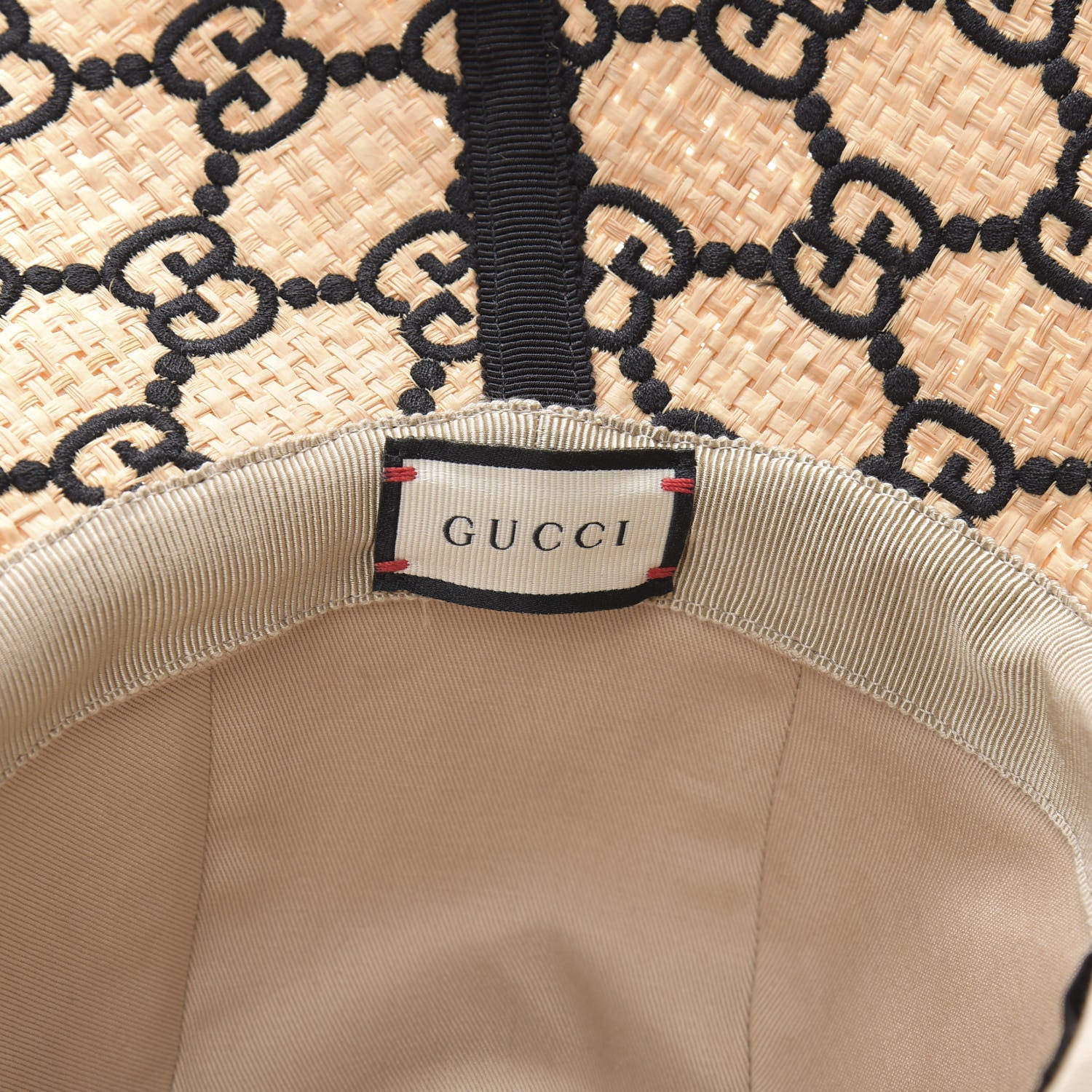 Gucci Raffia Elaphe GG Monogram Embroidered Wide Brim Hat Ivory Black 7 of 8