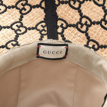 Gucci Raffia Elaphe GG Monogram Embroidered Wide Brim Hat Ivory Black 7 of 8
