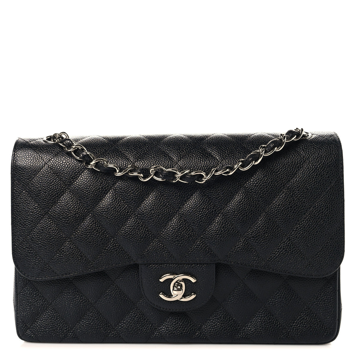 Caviar Quilted Jumbo Double Flap Black