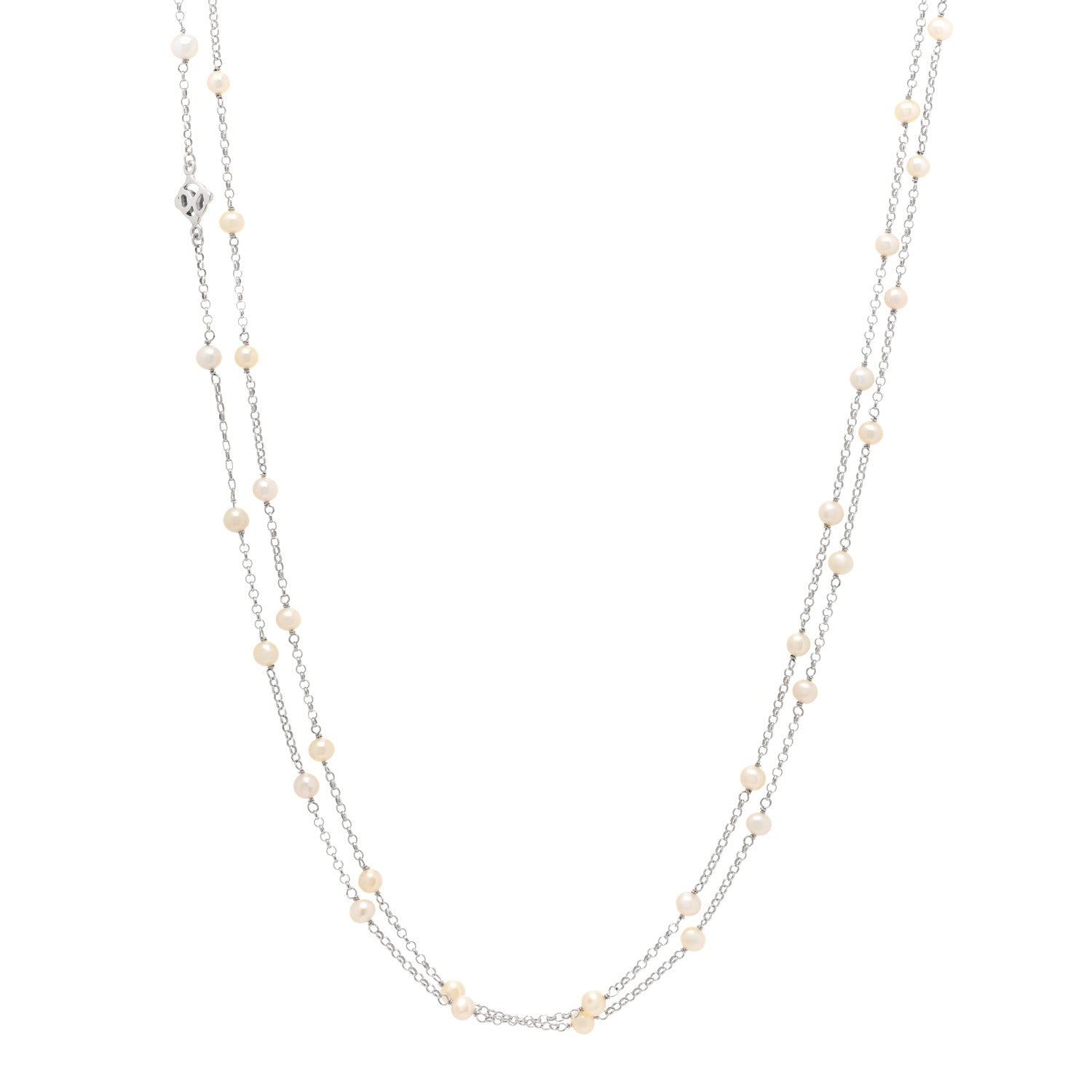 David Yurman Sterling Silver Freshwater Pearl Bead Chain Necklace 1 of 3