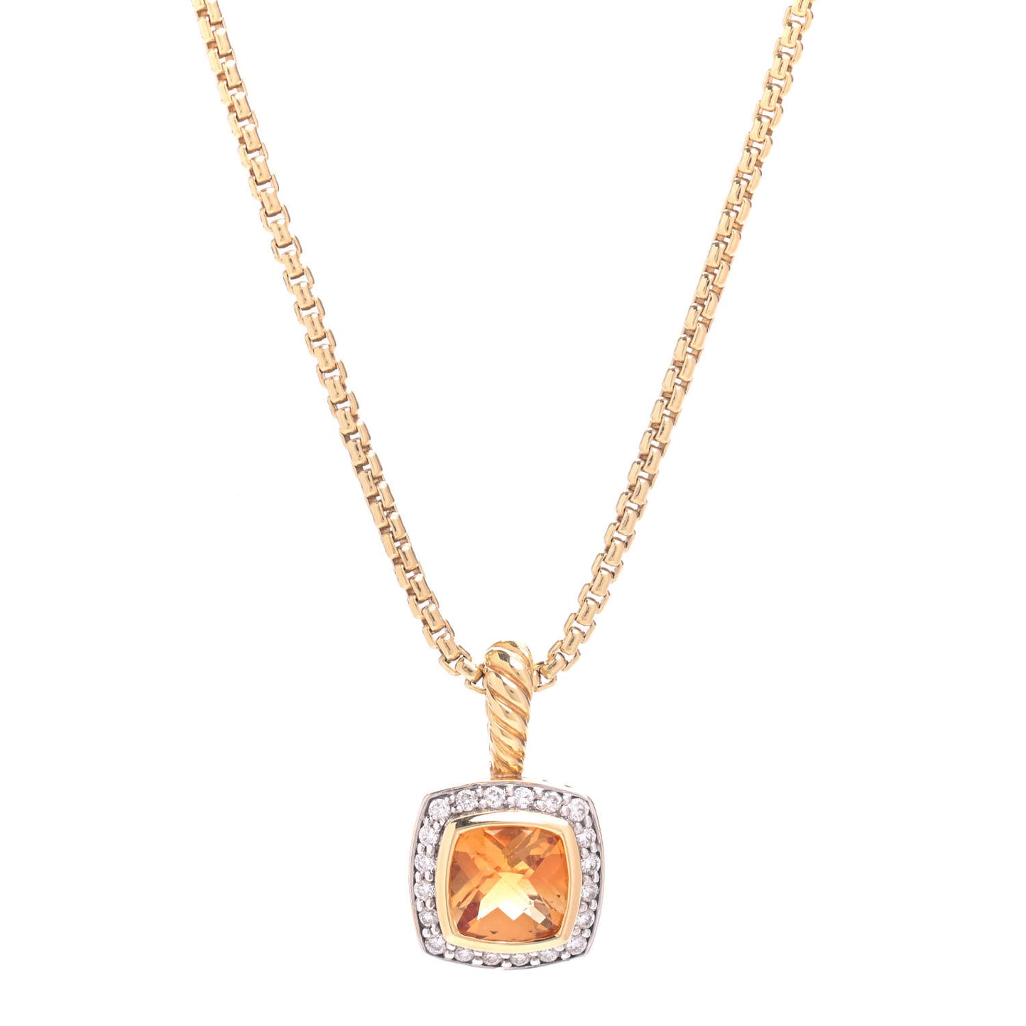 18K Yellow Gold Diamond Citrine 7mm Petite Albion Pendant Necklace