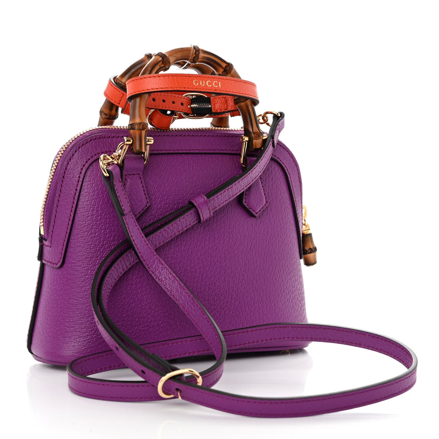 Textured Dollar Calfskin Mini Diana Dome Tote Bag Spicy Cyclamin Deep Orange