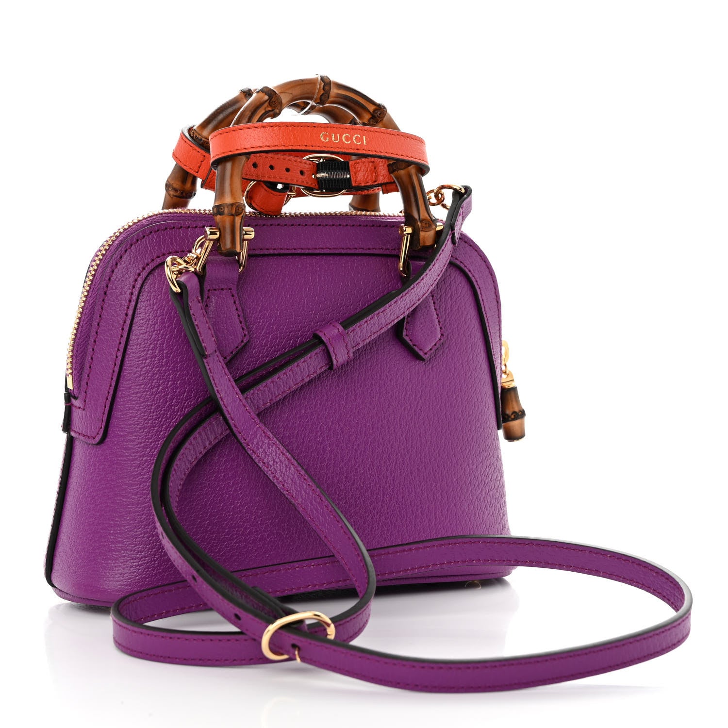 Gucci Textured Dollar Calfskin Mini Diana Dome Tote Bag Spicy Cyclamin Deep Orange 3 of 9
