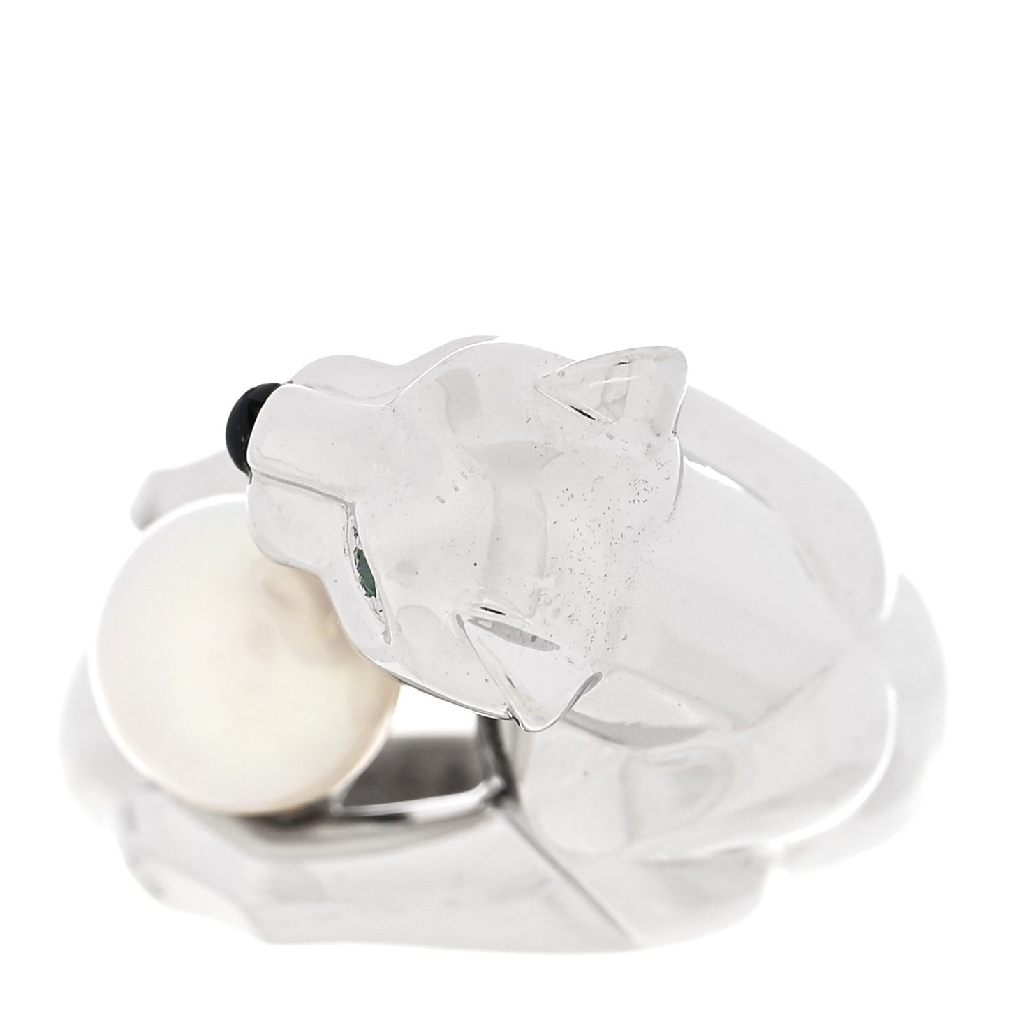 18K White Gold Pearl Black Onyx Emerald Panthere De Cartier Ring 51 5.75