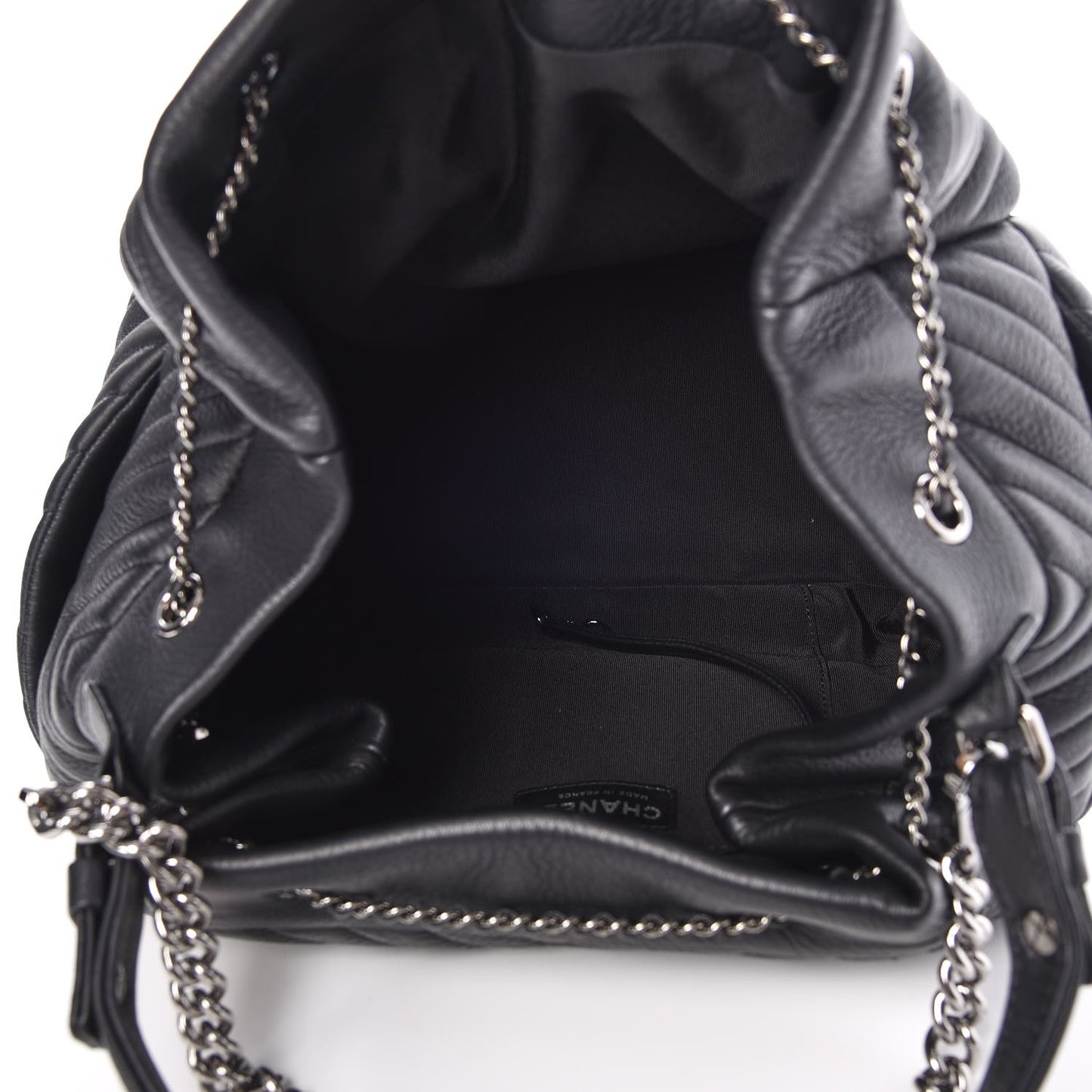 Deerskin Chevron Large CC Chain Bucket Drawstring Bag Black