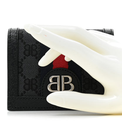Gucci X BALENCIAGA BB Monogram Web Ophidia Card Case Wallet Black 2 of 12