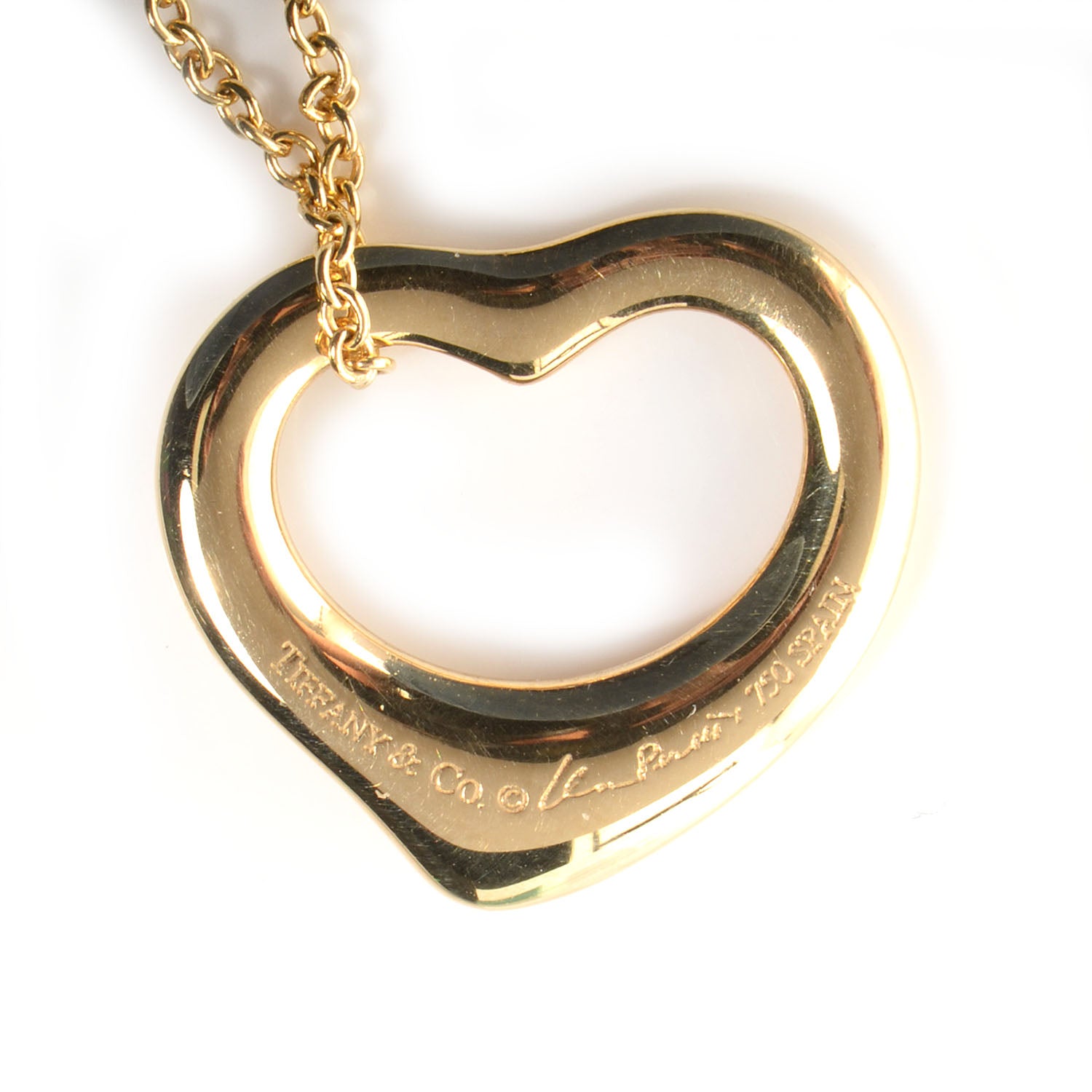 Tiffany Elsa Peretti 18K Yellow Gold Small Open Heart Pendant Necklace 9 of 10