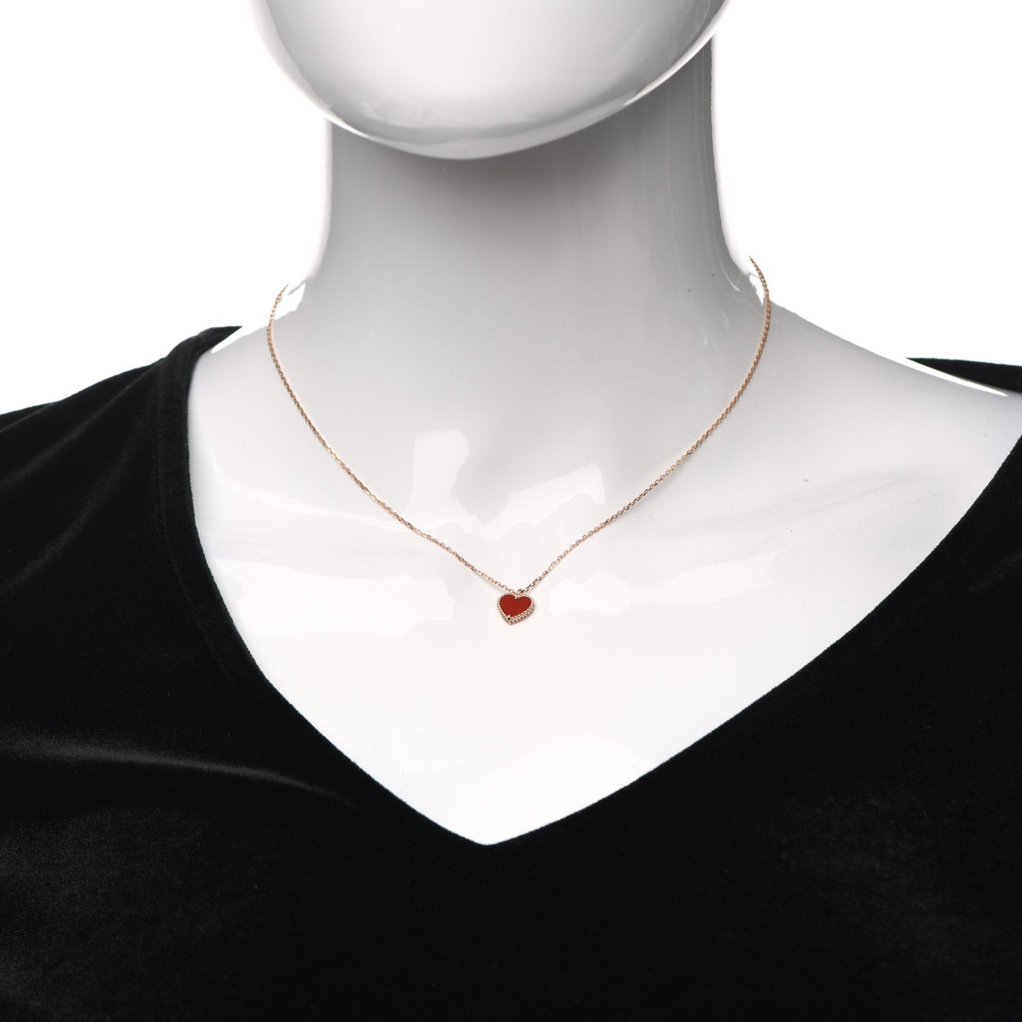 18K Rose Gold Carnelian Sweet Alhambra Heart Pendant Necklace