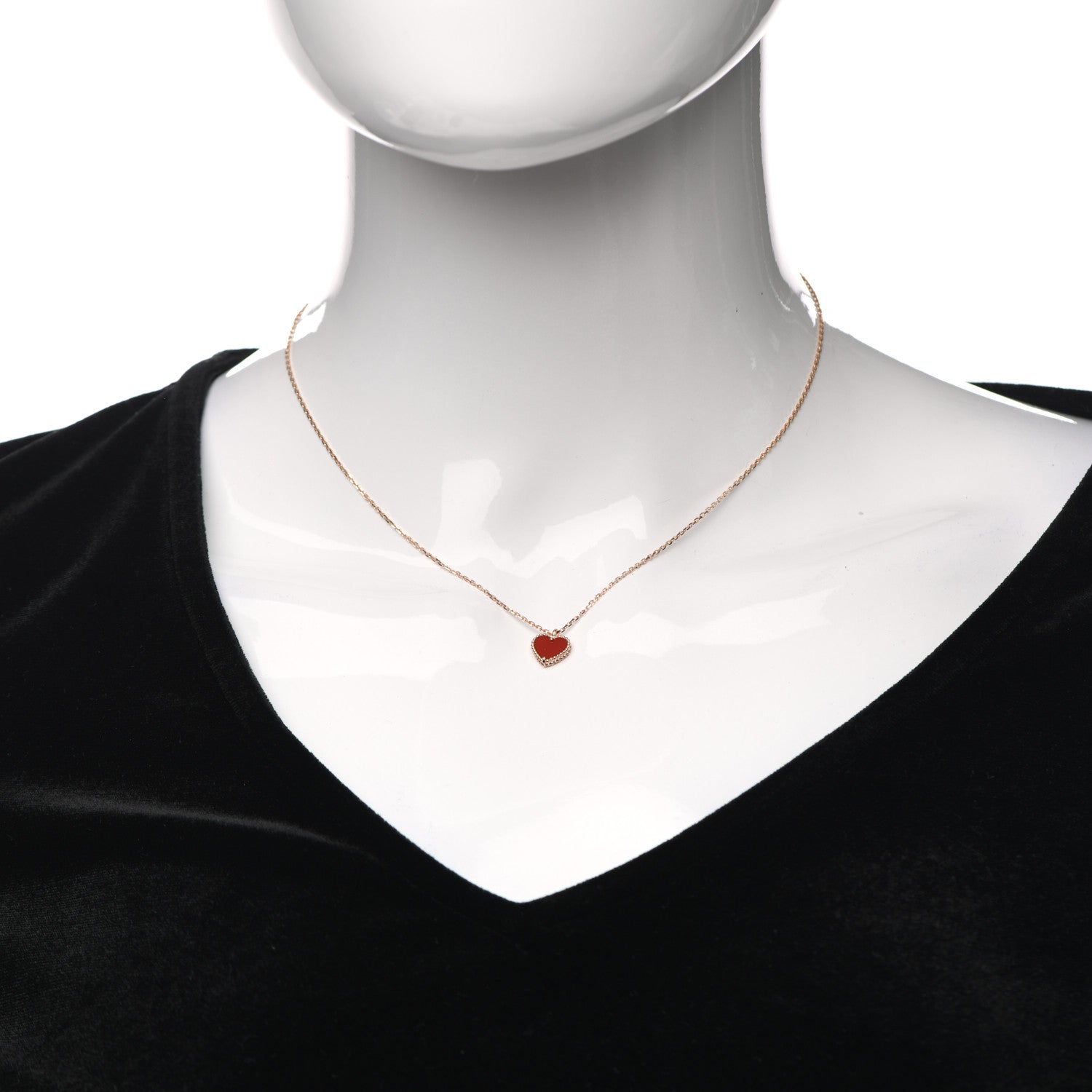 Van Cleef & Arpels 18K Rose Gold Carnelian Sweet Alhambra Heart Pendant Necklace 2 of 8