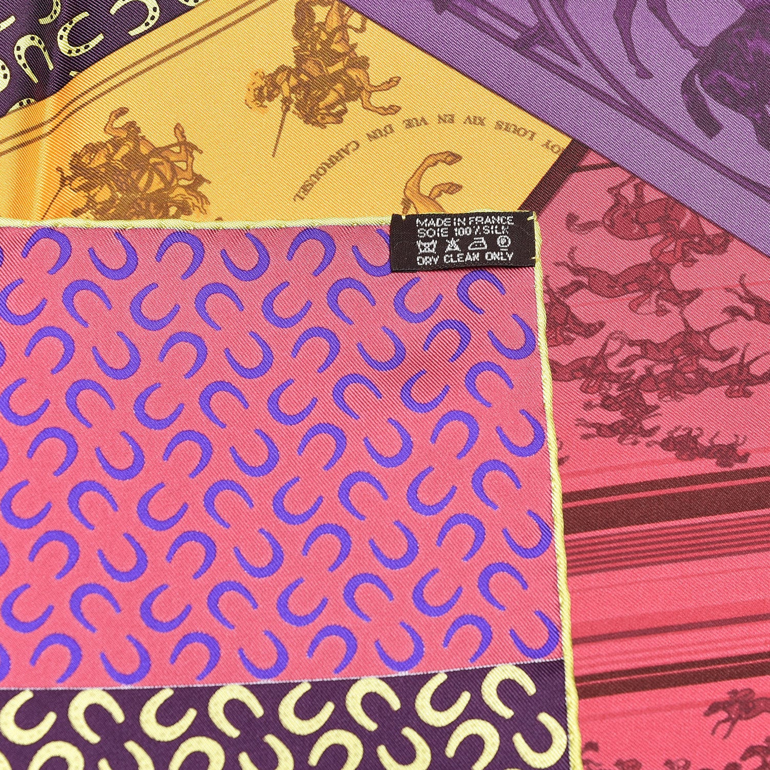 Hermes Silk A Cheval Sur Mon Carre Scarf 90 Aubergine Framboise Jaune 4 of 4