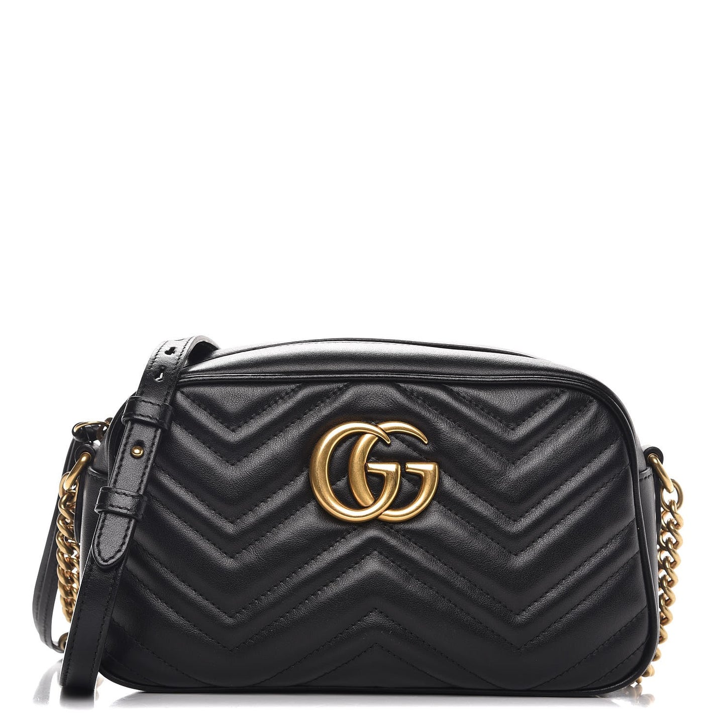Calfskin Matelasse Small GG Marmont Chain Shoulder Bag Black