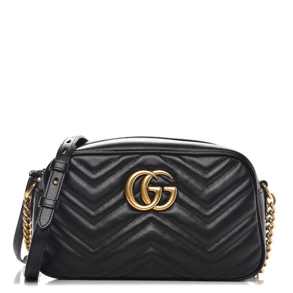 Gucci Calfskin Matelasse Small GG Marmont Chain Shoulder Bag Black 1 of 9
