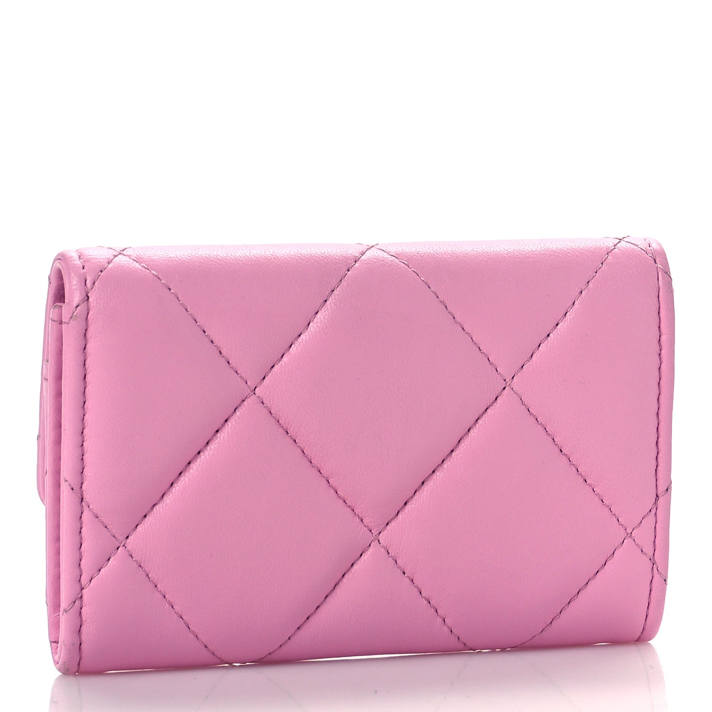 Lambskin Quilted Chanel 19 Flap Card Holder Pink