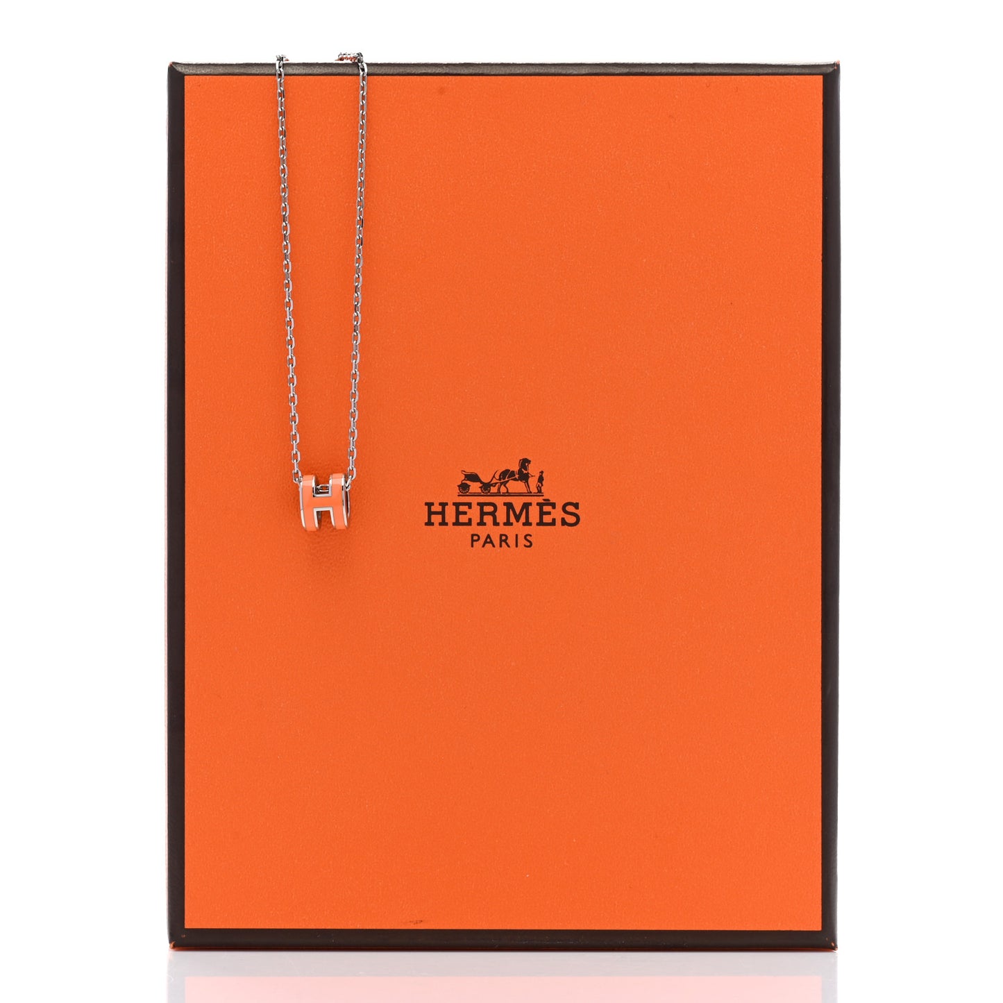 Lacquered Palladium Mini Pop H Pendant Necklace Orange