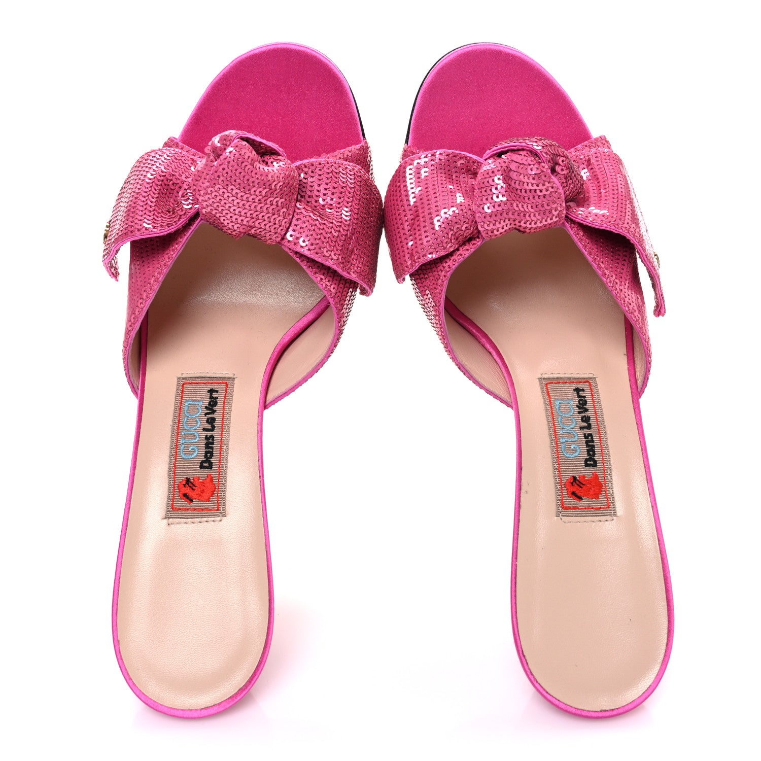 Gucci X DANS LE VERT Satin Pailletes Slip On Sandals 37.5 Fuxia Tropical 2 of 10