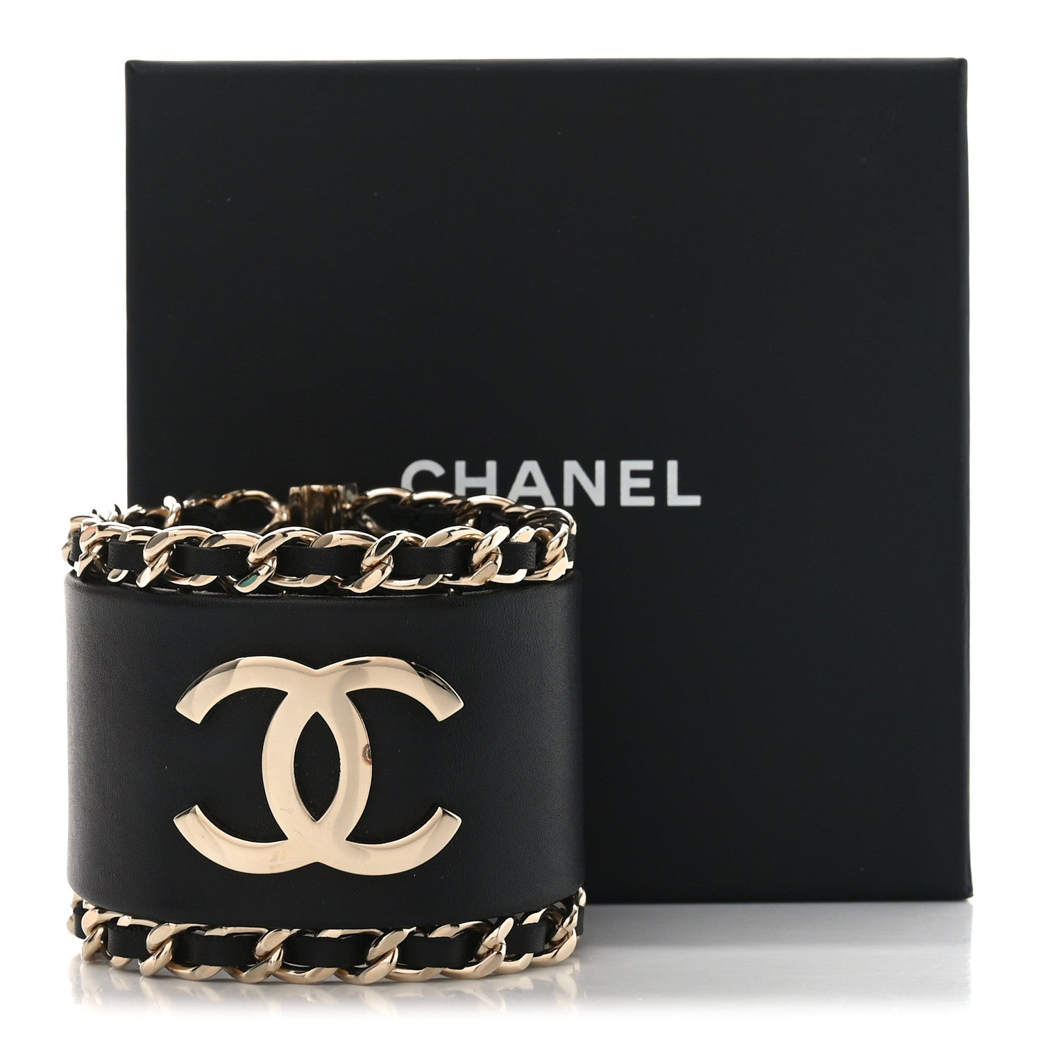 Chanel Lambskin Chain CC Cuff M Black Gold 6 of 6