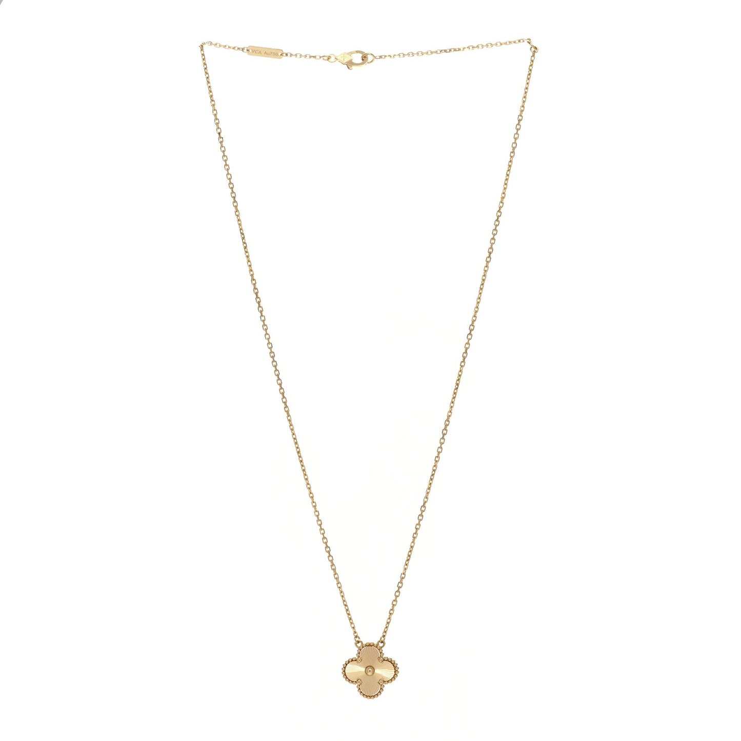 18K Yellow Gold Guilloche Vintage Alhambra Pendant Necklace