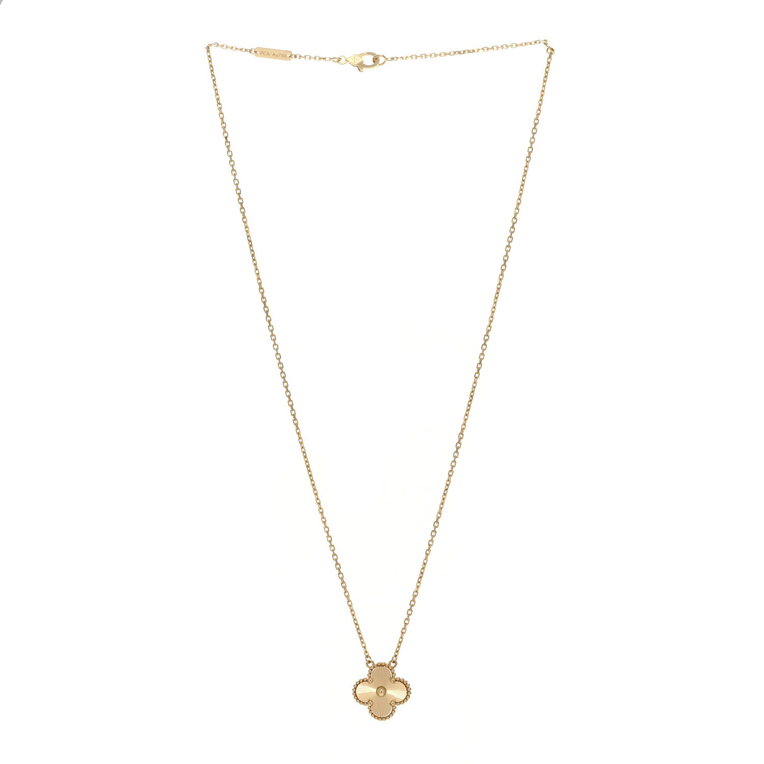 Van Cleef & Arpels 18K Yellow Gold Guilloche Vintage Alhambra Pendant Necklace 3 of 6