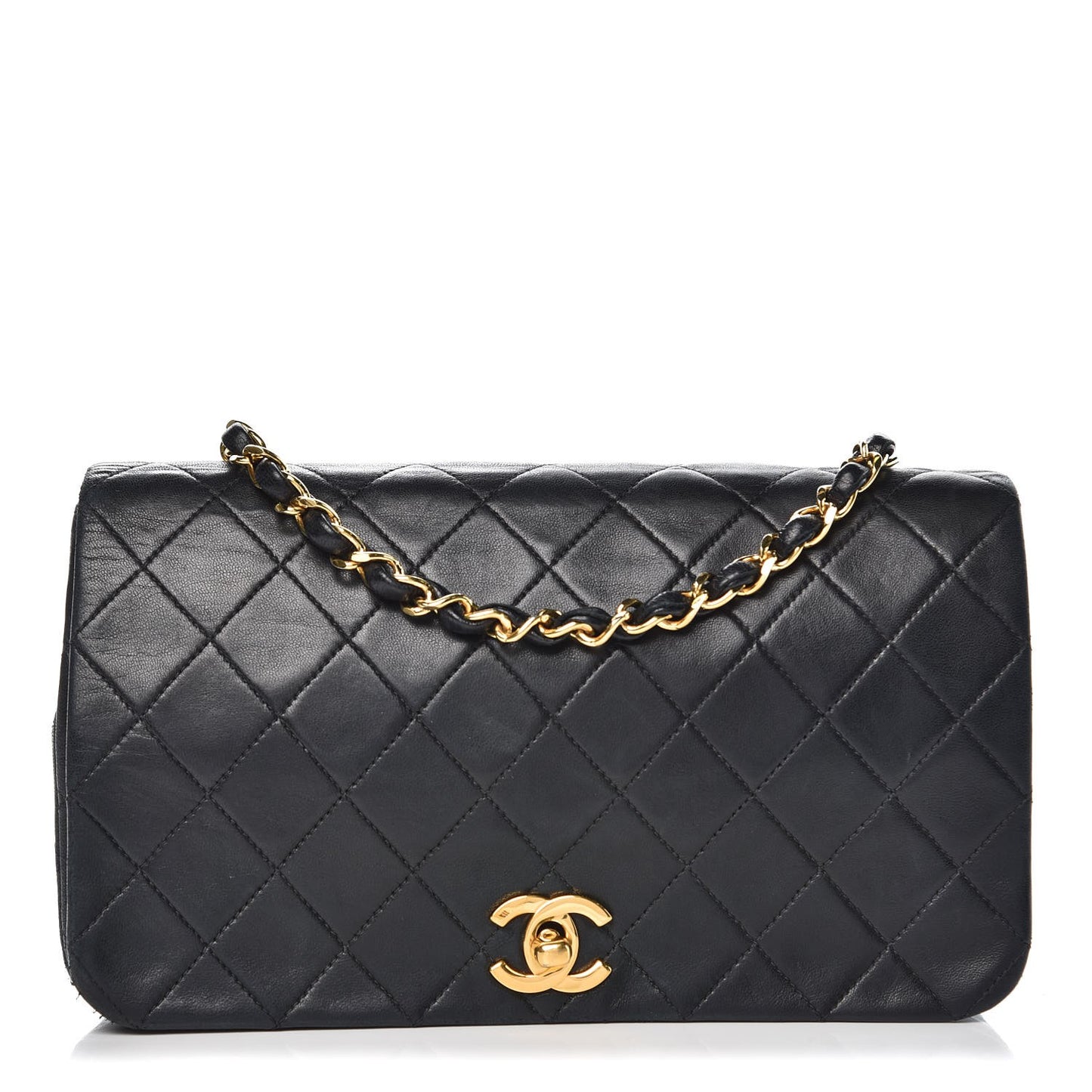 Lambskin Quilted Small Single Flap Black