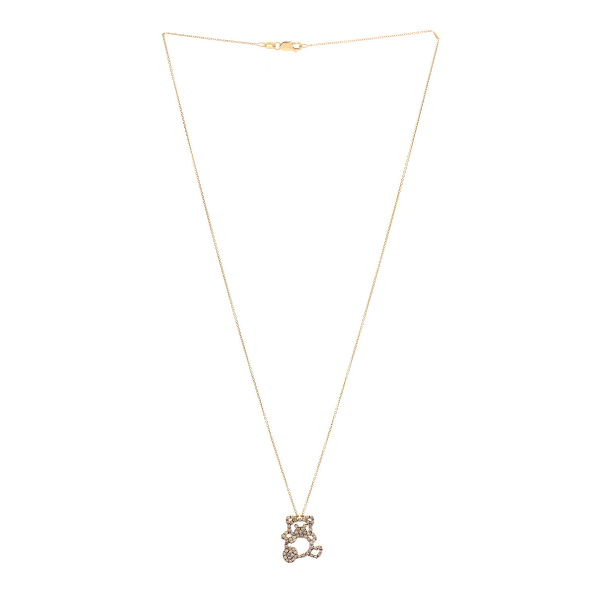 18K Yellow Gold Brown Diamond Teddy Bear Pendant Necklace