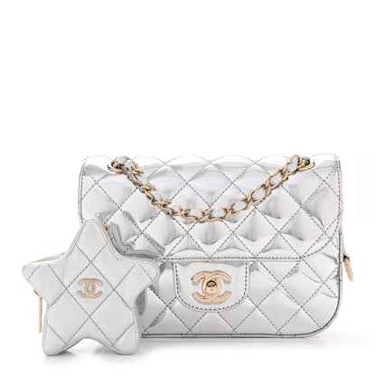 Chanel Mirror Calfskin Metallic Calfskin Quilted Hollywood Boulevard Mini Flap With Star Coin Purse Silver 3 of 11