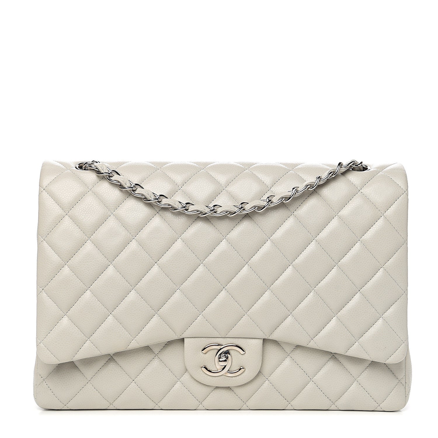 Chanel Calfskin Quilted Maxi Double Flap Light Grey 1 of 13