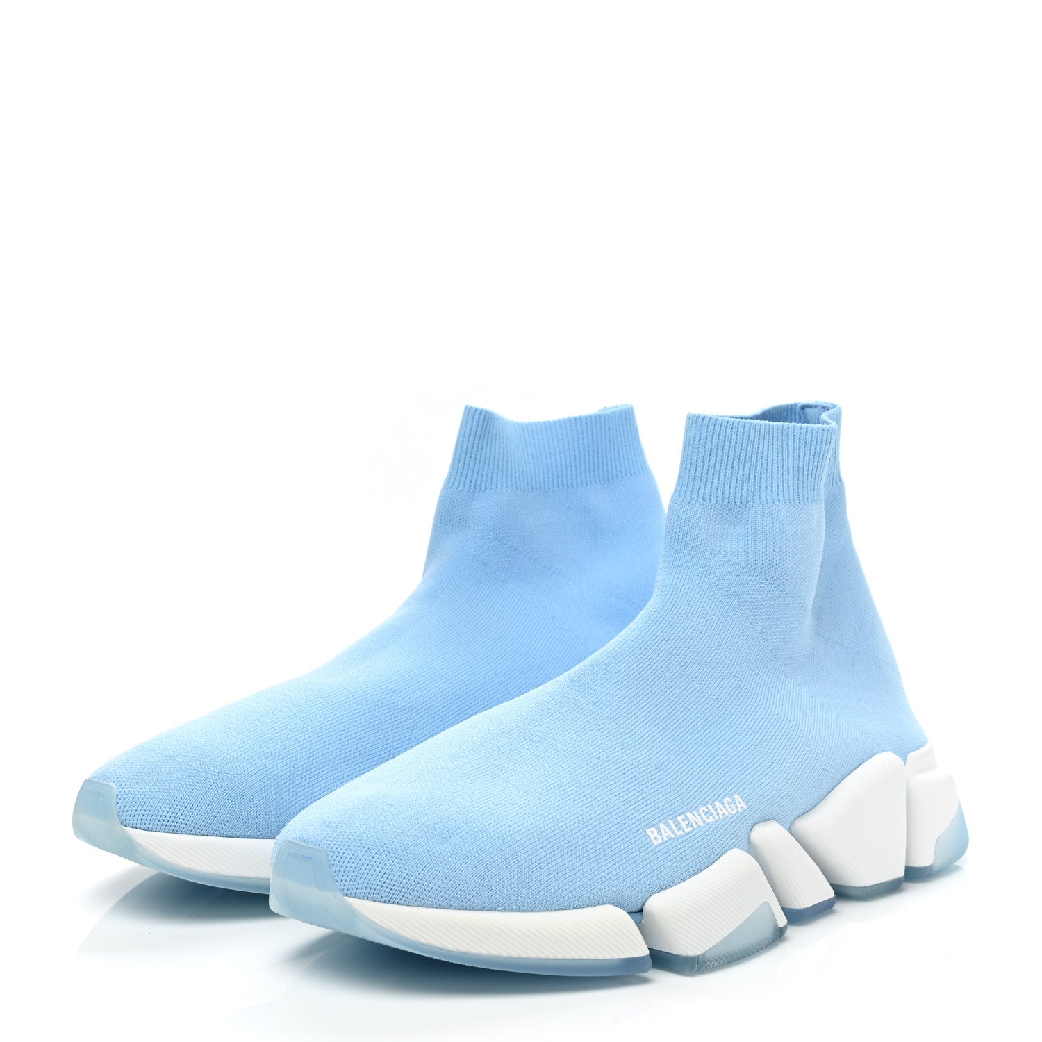 Balenciaga Technical 3D Recycled Knit Bi-Color Mens Speed 2.0 Transparent Sole Sneakers 46 Blue White Transparent Blue 3 of 9