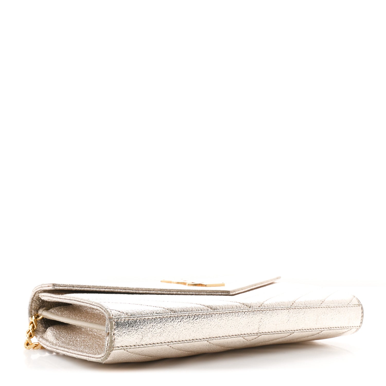 Saint Laurent Metallic Crackled Calfskin Matelasse Chevron Monogram Chain Wallet Gold 4 of 12
