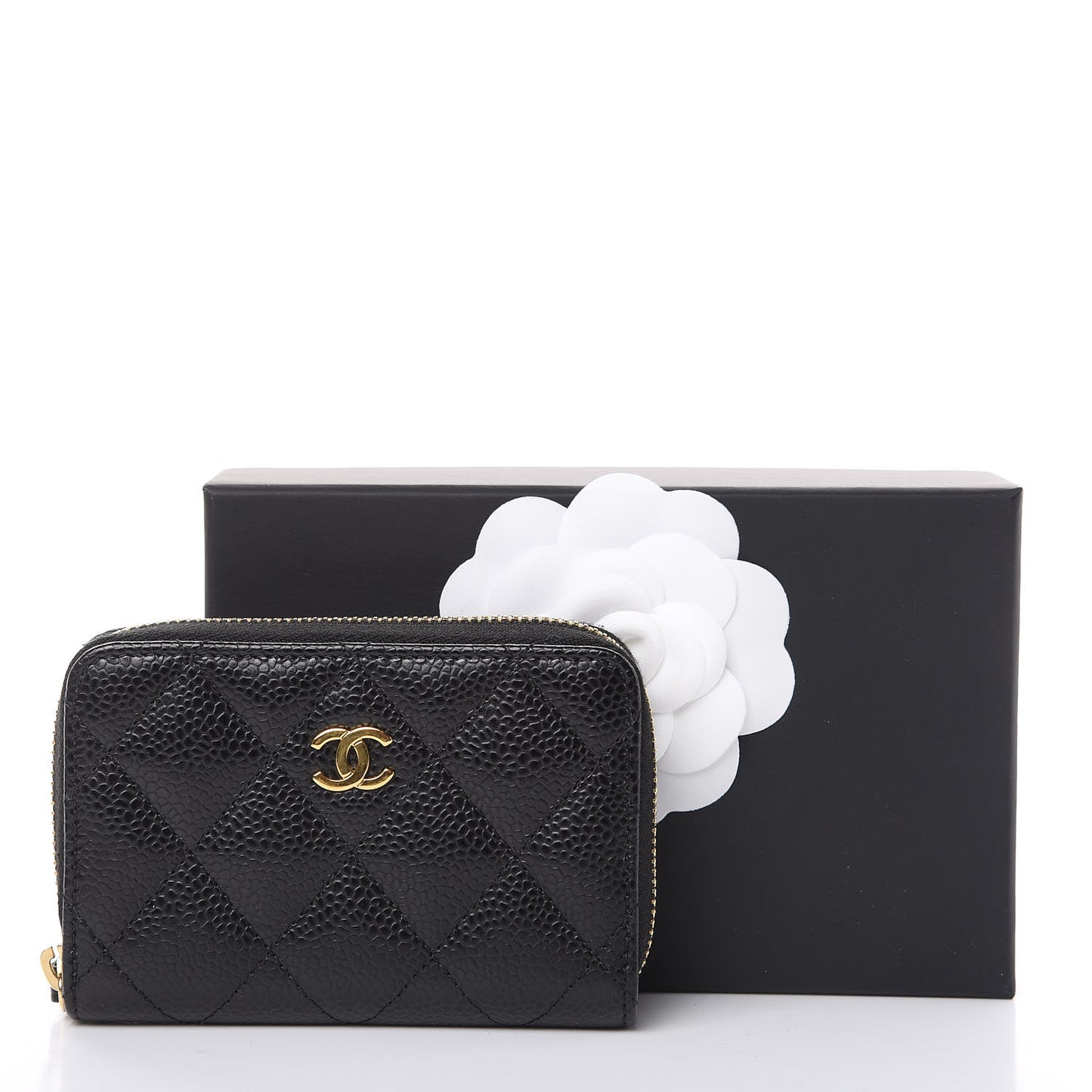 Caviar Quilted Zip Coin Purse Black