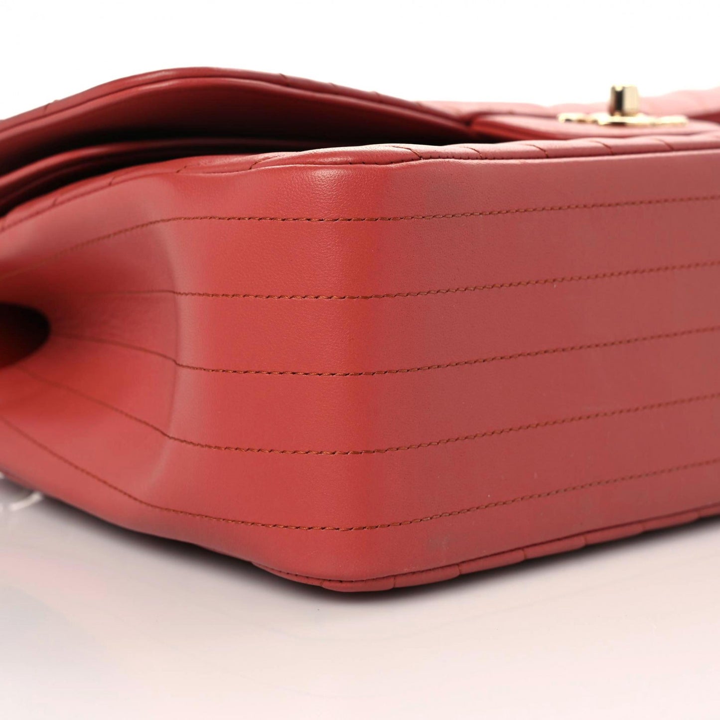 Lambskin Chevron Quilted Jumbo Double Flap Red