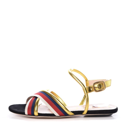 Gucci Metallic Nappa Sylvie Web Sandal 37 Gold 1 of 9