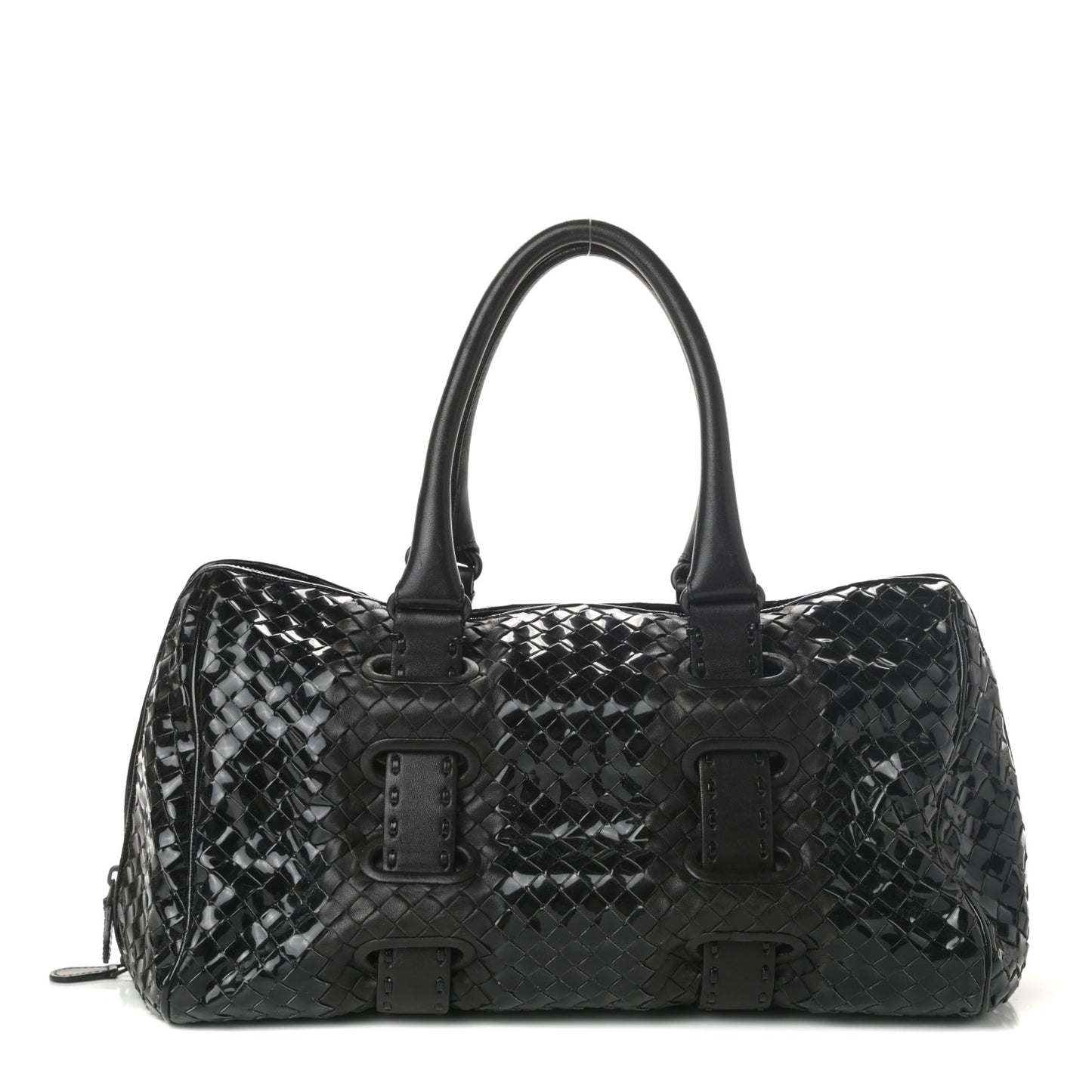 Patent Nappa Intrecciato Accordion Satchel Black