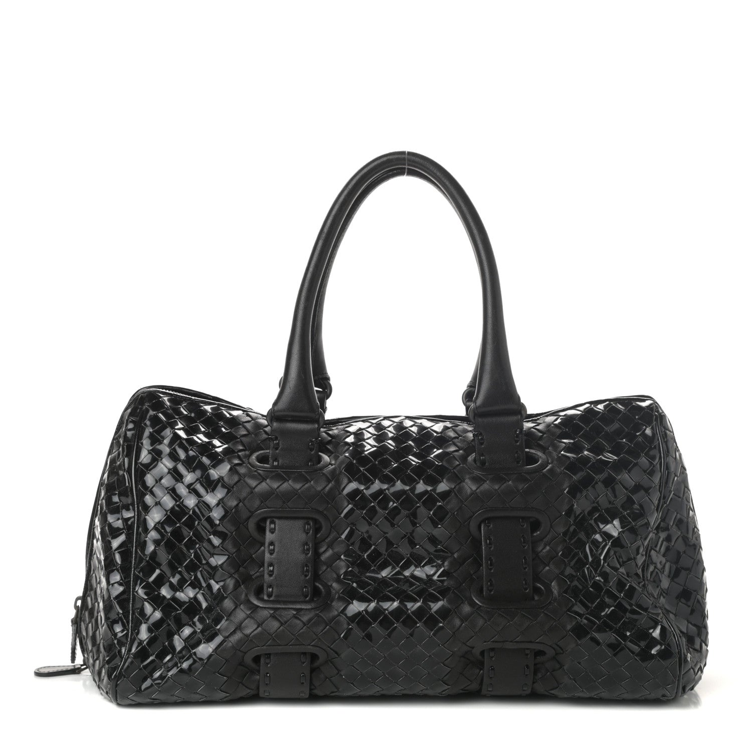 Bottega Veneta Patent Nappa Intrecciato Accordion Satchel Black 1 of 9
