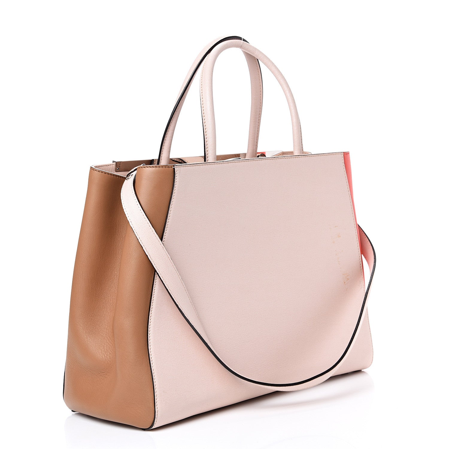 Fendi Vitello Elite Colorblock Regular 2Jours Tote Rosa Plaster Orzo Papavero 2 of 14