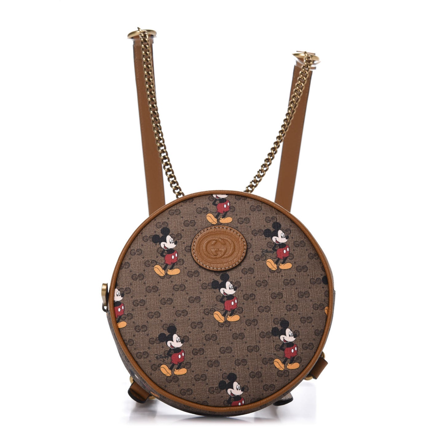 X DISNEY Mini Vintage GG Supreme Monogram Mickey Mouse Round Backpack Beige Vintage Sun Oil