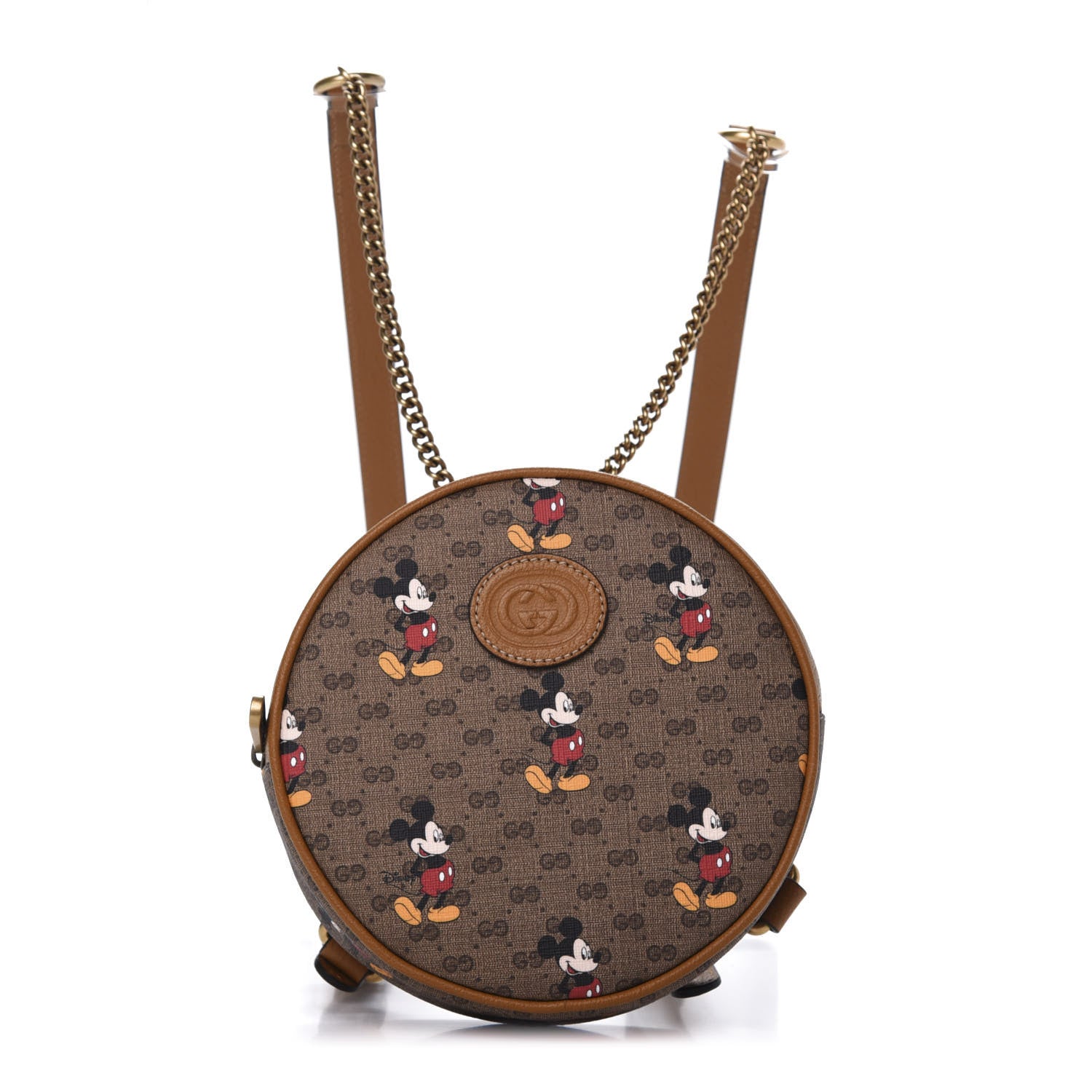 Gucci X DISNEY Mini Vintage GG Supreme Monogram Mickey Mouse Round Backpack Beige Vintage Sun Oil 1 of 10