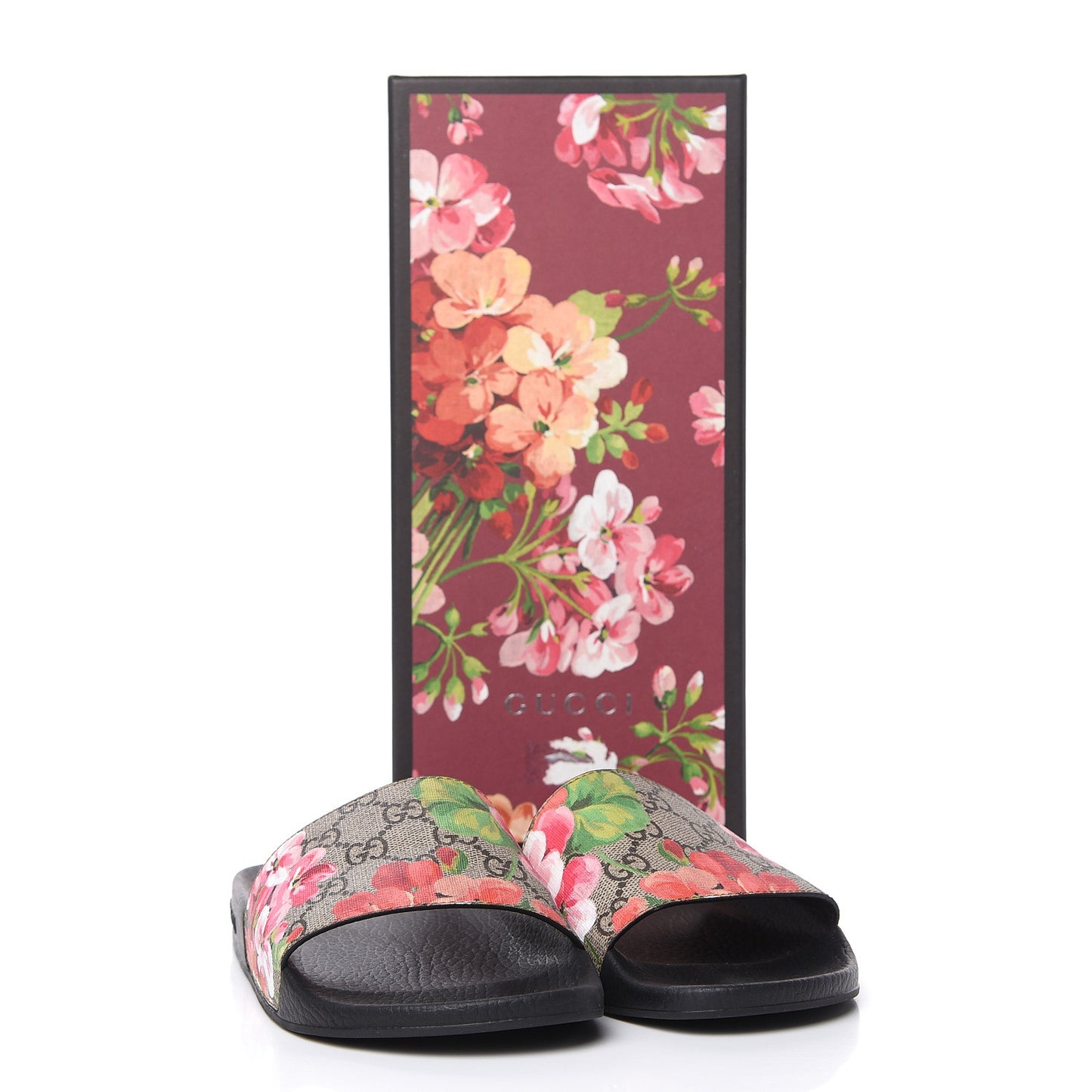 GG Supreme Monogram Blooms Slide Sandals 37 Beige Multicolor