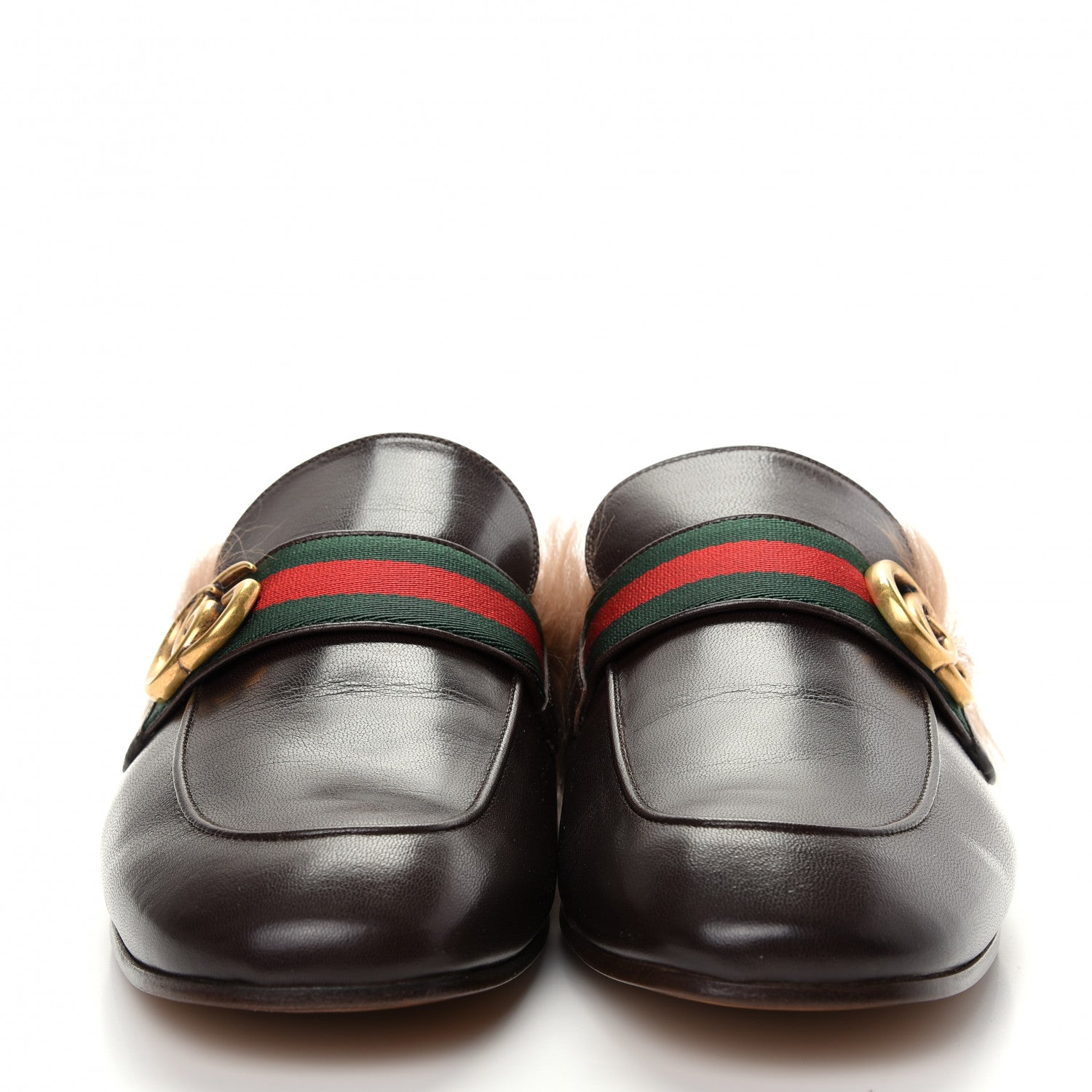 Gucci Goatskin Fur Web GG Mens Princetown Slippers 9 Cocoa 2 of 10
