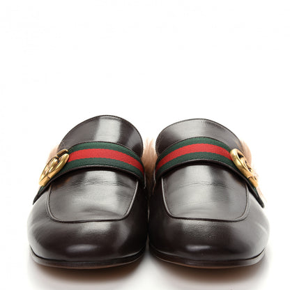 Gucci Goatskin Fur Web GG Mens Princetown Slippers 9 Cocoa 2 of 10