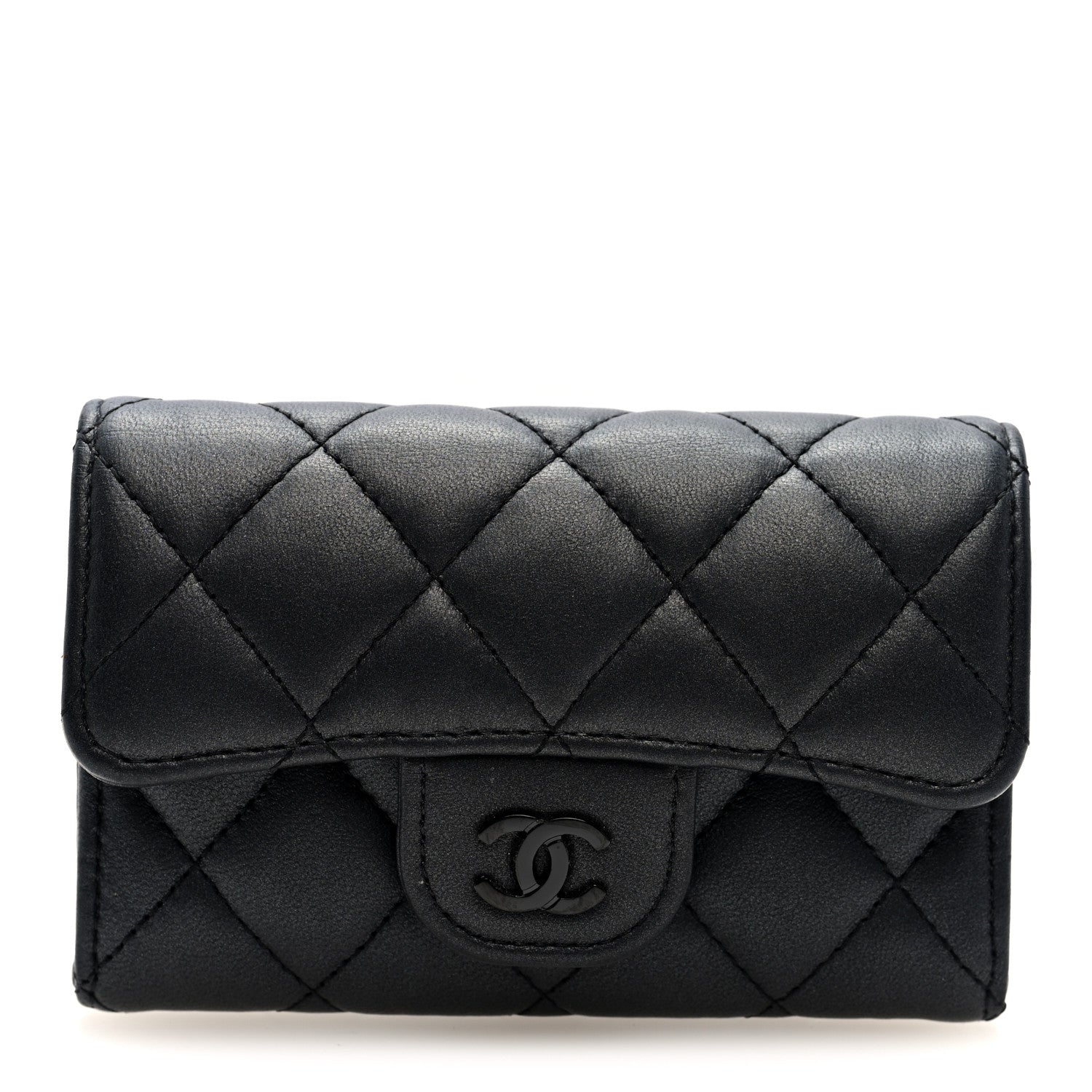 Chanel Pearly Lambskin Quilted Flap Card Holder Wallet So Black 1 of 8