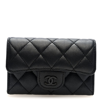 Chanel Pearly Lambskin Quilted Flap Card Holder Wallet So Black 1 of 8