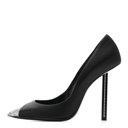 Saint Laurent Satin Crystal Embellished Tower 110 Pump 38.5 Black 1 of 8
