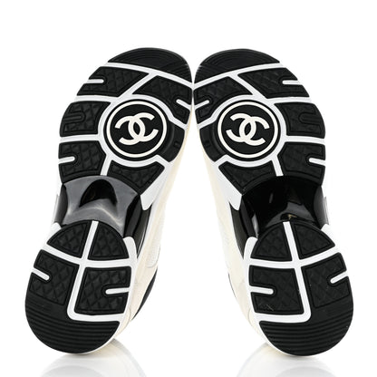 Chanel Mesh Suede Calfskin Grained Calfskin Womens CC Sneakers 38 White Black 5 of 9