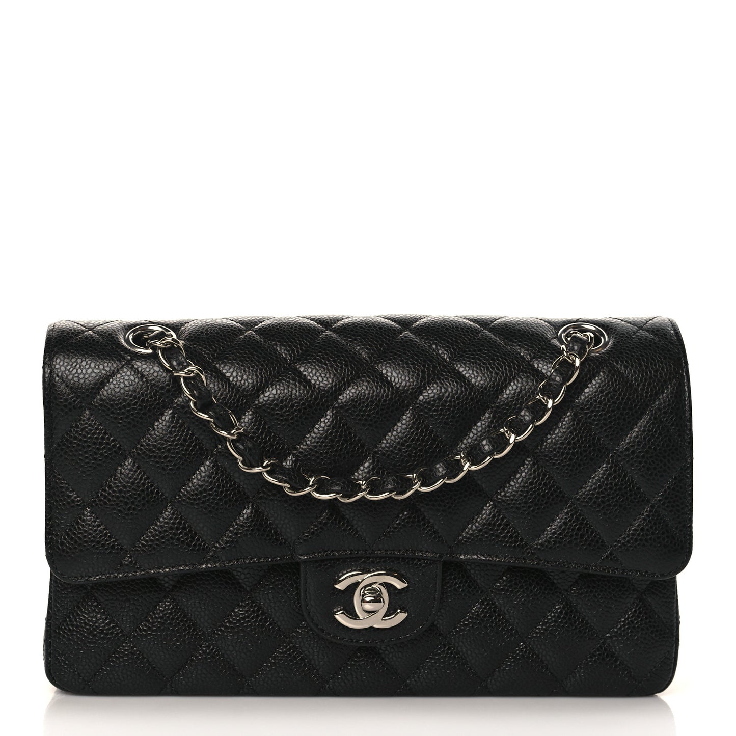 Caviar Quilted Medium Double Flap Black