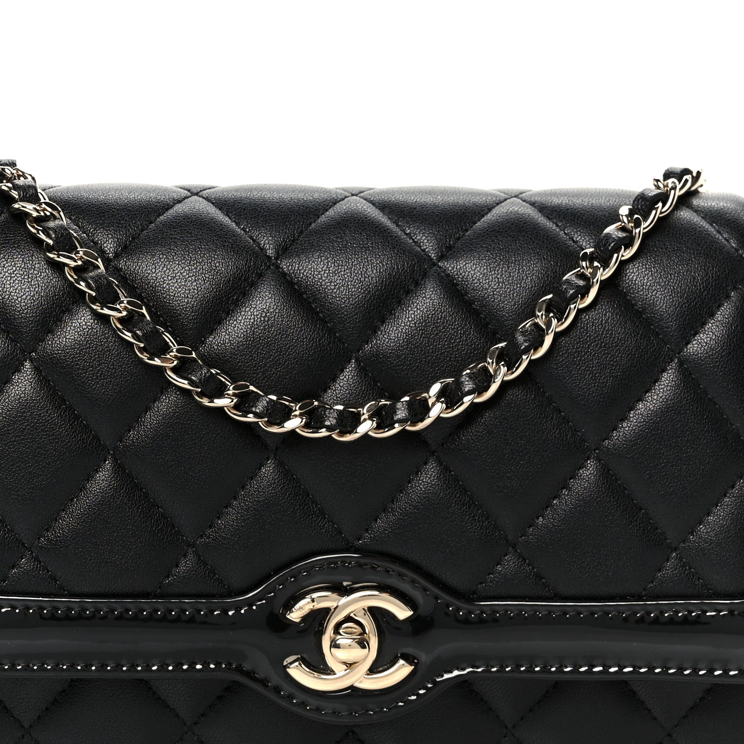 Chanel Lambskin Patent Calfskin Quilted Hold The Line CC Wallet On Chain WOC Black 9 of 12