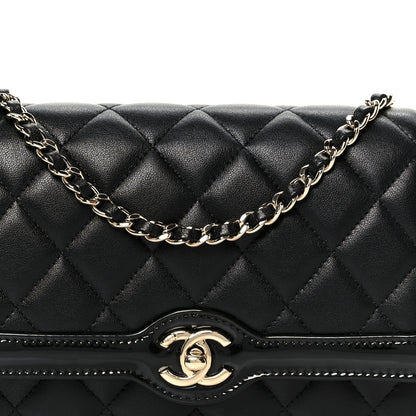 Chanel Lambskin Patent Calfskin Quilted Hold The Line CC Wallet On Chain WOC Black 9 of 12