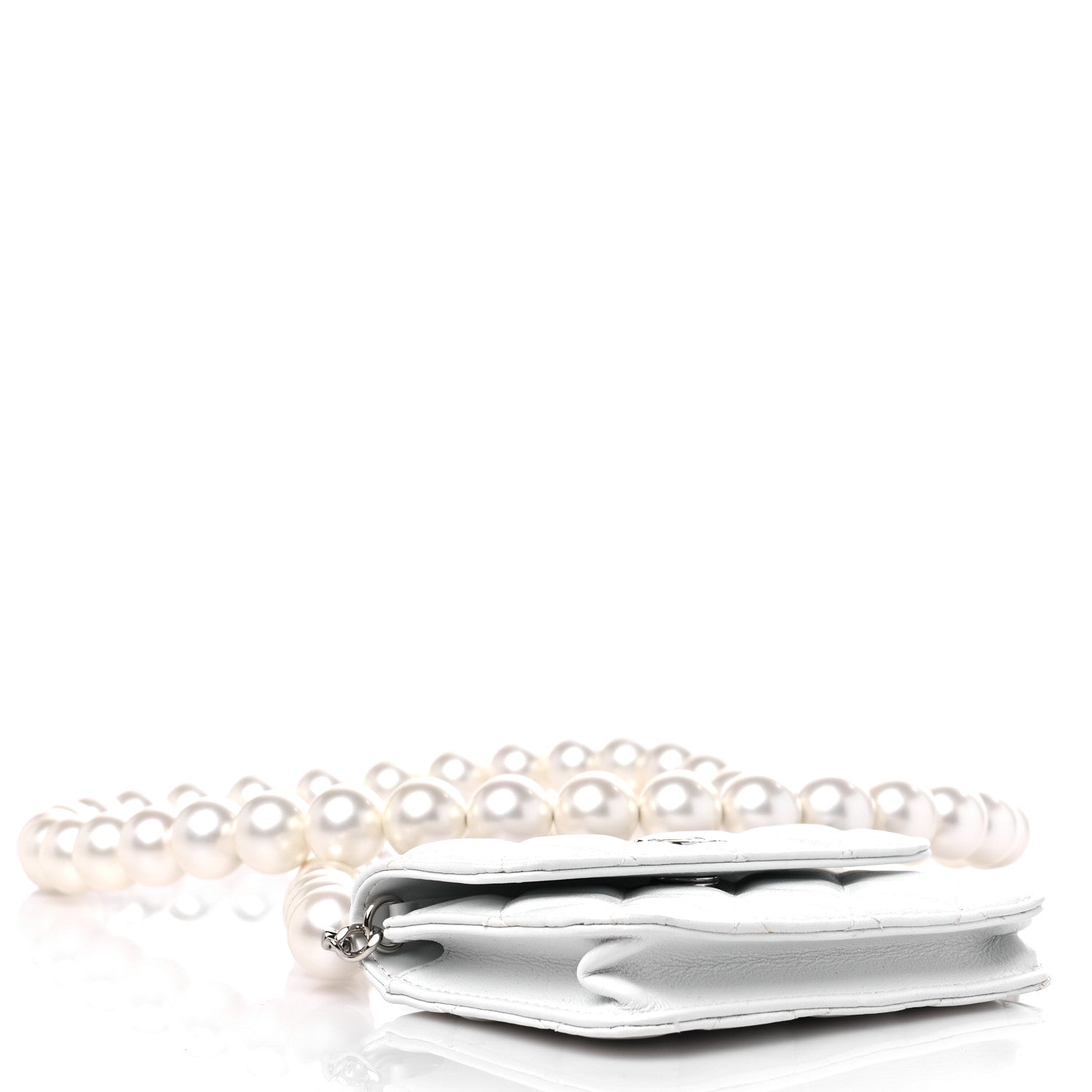 Chanel Calfskin Quilted Maxi Pearls Card Holder Flap With Chain White 4 of 13