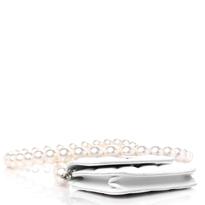 Chanel Calfskin Quilted Maxi Pearls Card Holder Flap With Chain White 4 of 13