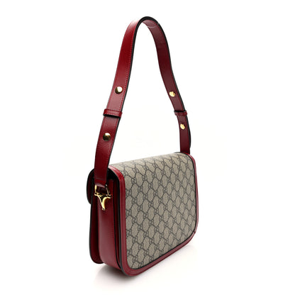 Gucci GG Supreme Monogram Azalea Calfskin Horsebit 1955 Shoulder Bag Beige Ebony New Cherry Red 3 of 10