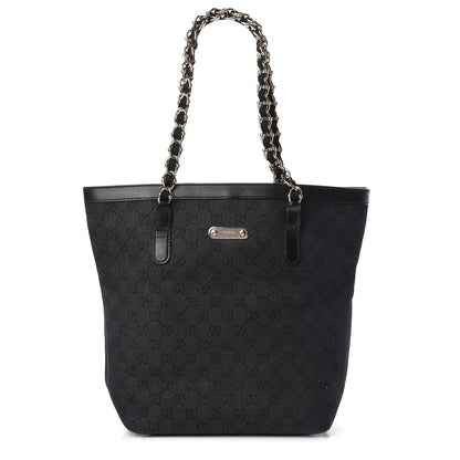 Gucci Denim Monogram Chain Bucket Tote Black 1 of 10